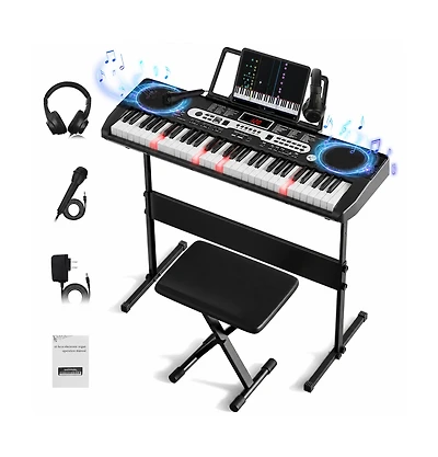 Sugift 61-Key Lighted Electric Piano Keyboard for Beginners with Stand and Bench, Ages 6+