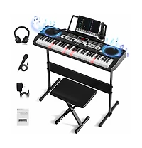 Sugift 61-Key Lighted Electric Piano Keyboard for Beginners with Stand and Bench, Ages 6+