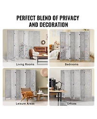 Slickblue Portable 6 Panel Wooden Room Divider, Carved Folding Privacy Screen for Bedroom Office Home