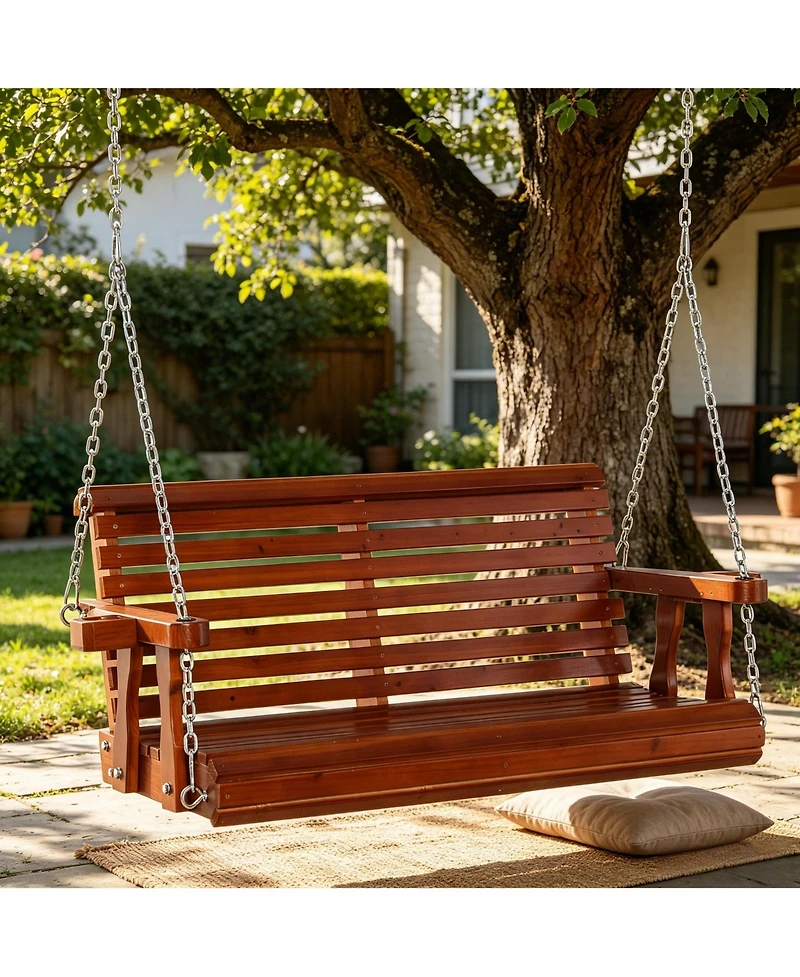 Yiortwo 2 Person Porch Swing Chair with Cup Holders and Hanging Chains for Patio Outdoor