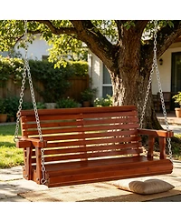 Yiortwo 2 Person Porch Swing Chair with Cup Holders and Hanging Chains for Patio Outdoor