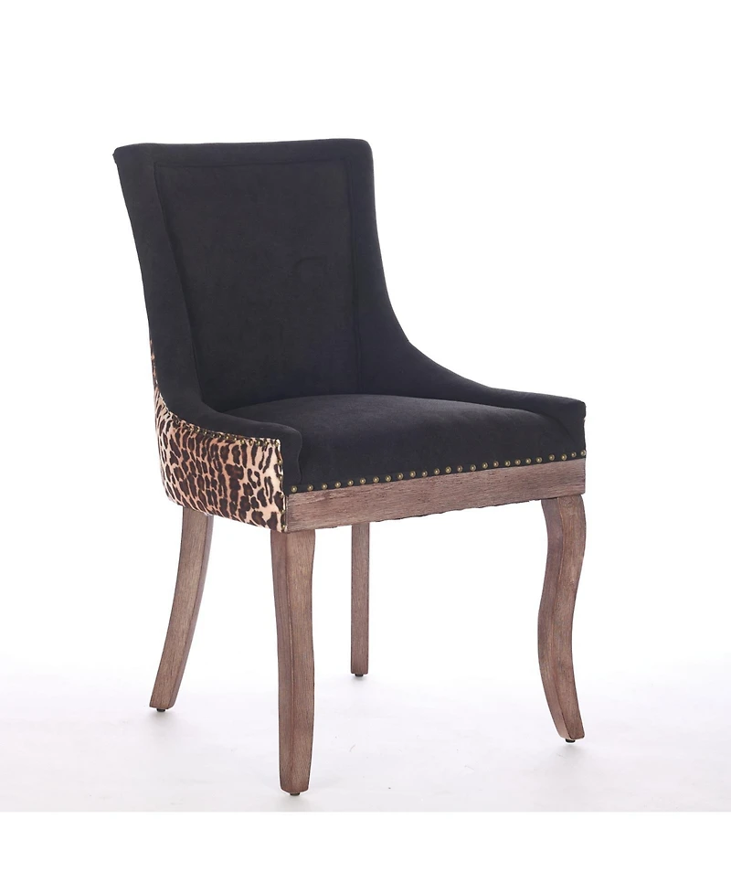 Flynama Set of 2 Fabric Solid Wood Nailhead Trim Mid-Century Dining Chairs