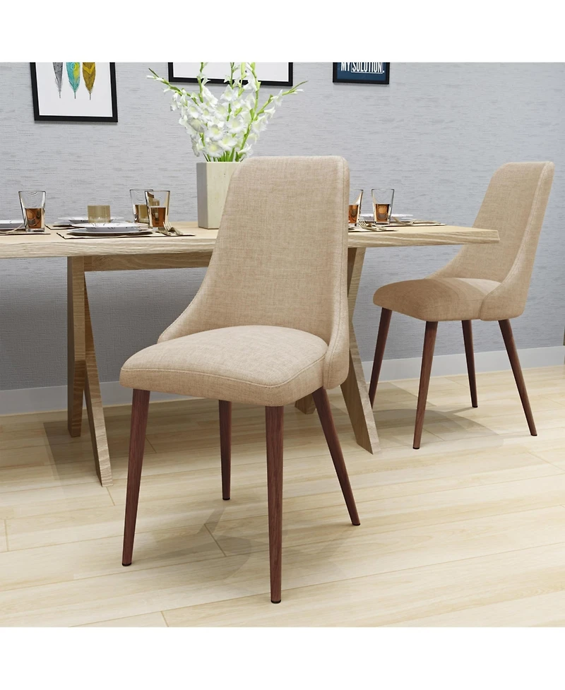 Flynama Set of 2 Polyester Fabric Wood Frame Iron Tapered Legs Armless Dining Chairs