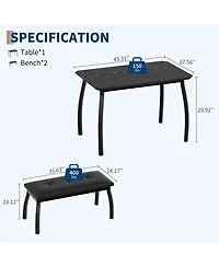 homfan 3-Piece Dining Set for 4, Cut-Angle Tabletop Metal Frame, 2 Soft Pu Padded Benches, Industrial Kitchen Dinette