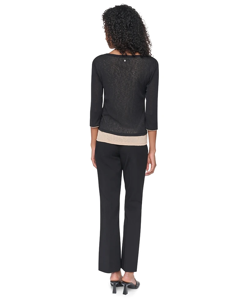Dkny Women's Tissue Knit Scoop Neck 3/4-Sleeve Pullover Sweater