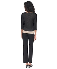 Dkny Women's Tissue Knit Scoop Neck 3/4-Sleeve Pullover Sweater