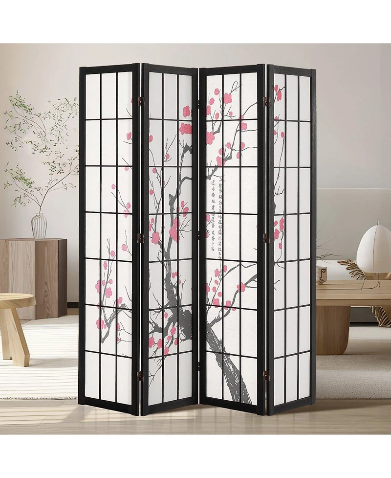 Slickblue 4 Panel Wood Privacy Screen Divider, Portable Folding Partition for Bedroom Home Office Living Room