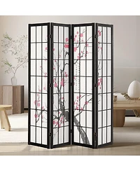 Slickblue 4 Panel Wood Privacy Screen Divider, Portable Folding Partition for Bedroom Home Office Living Room