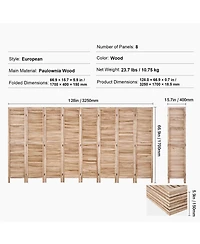Slickblue 8 Panel Folding Wood Privacy Screen, Tall Louvered Room Divider for Bedroom Living Office