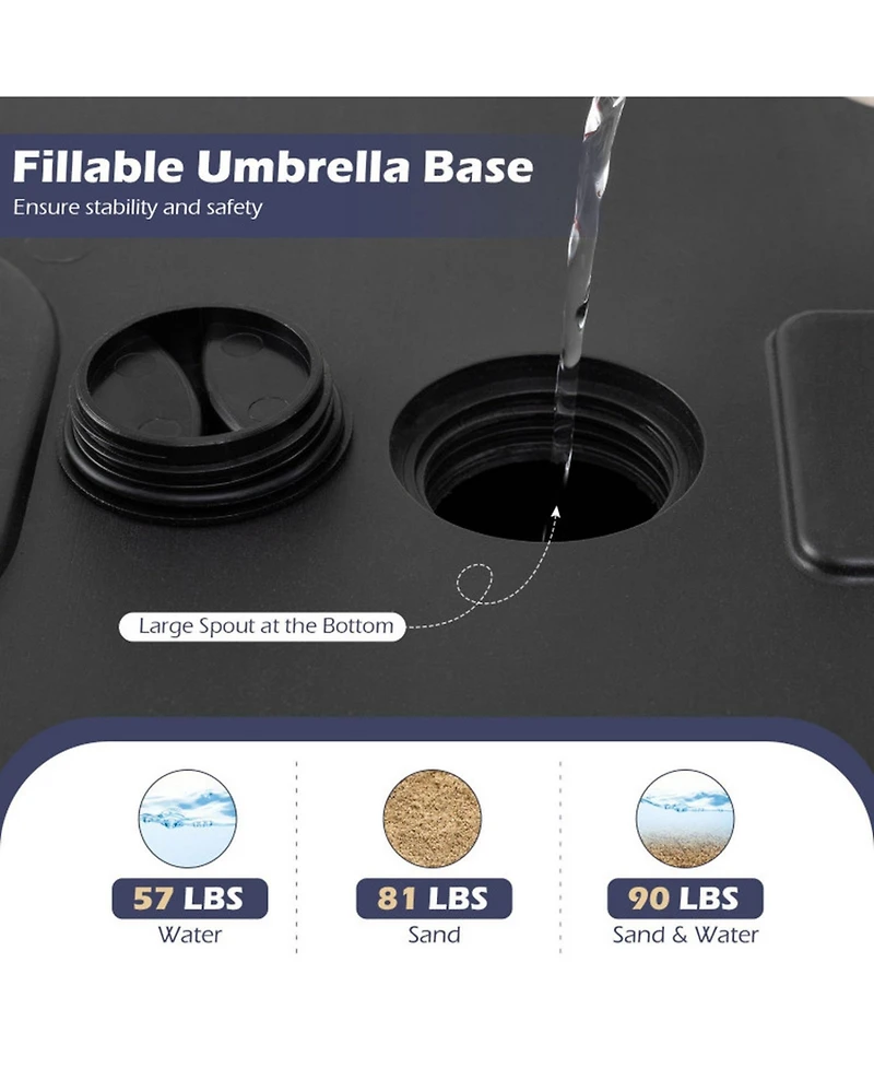 Sugift 90 Lbs Fillable Heavy Duty Umbrella Base with 2 Wheels