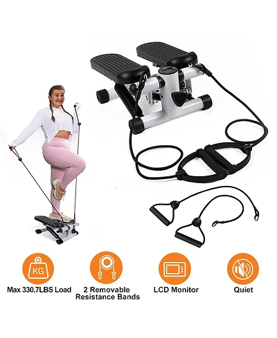 Sevorley Mini Stepper Exercise Machine with Resistance Bands, Lcd Monitor, Adjustable Intensity, Non-Slip Pedals, Steel Frame