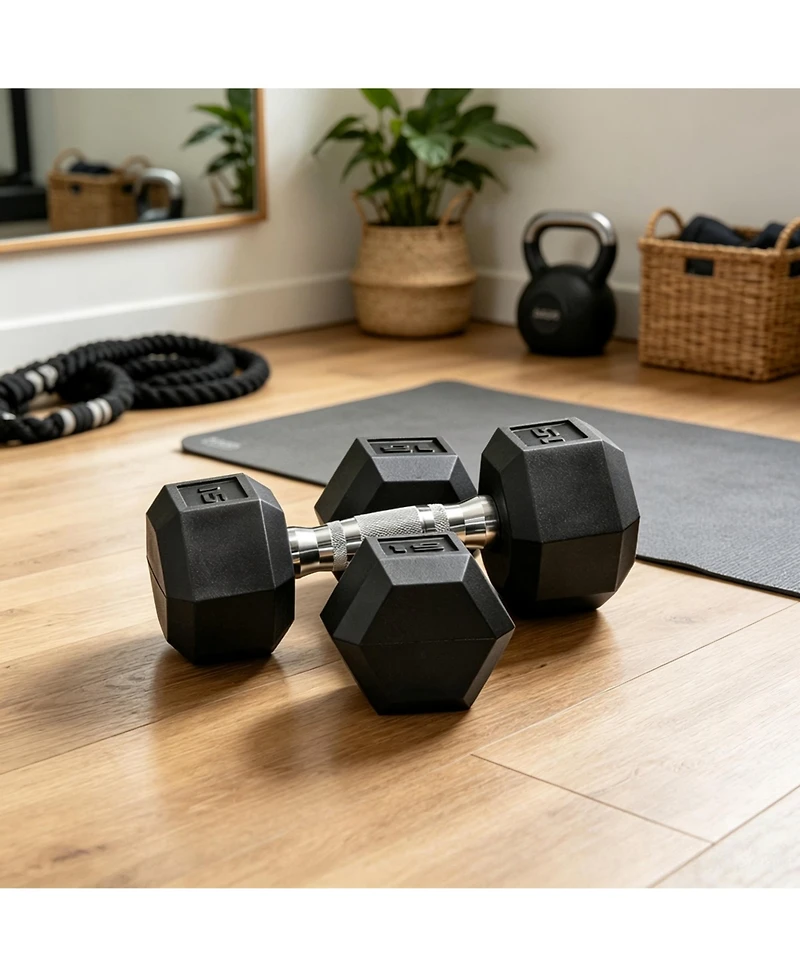 Sevorley 15 lb Rubber Hex Dumbbell Set of 2 with Ergonomic Grip