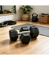 Sevorley 15 lb Rubber Hex Dumbbell Set of 2 with Ergonomic Grip