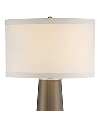 Possini Euro Design Karen Modern Table Lamp with Clear Square Riser 37 1/2" Tall Dark Glass Fabric Drum Shade for Bedroom Living Room