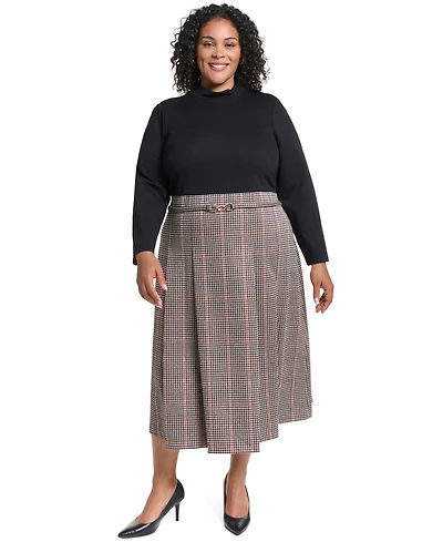 Eliza J Plus Mock-Neck Long-Sleeve Twofer Midi Dress