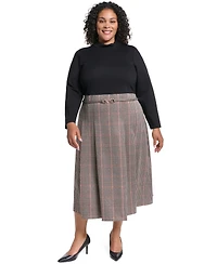 Eliza J Plus Mock-Neck Long-Sleeve Twofer Midi Dress