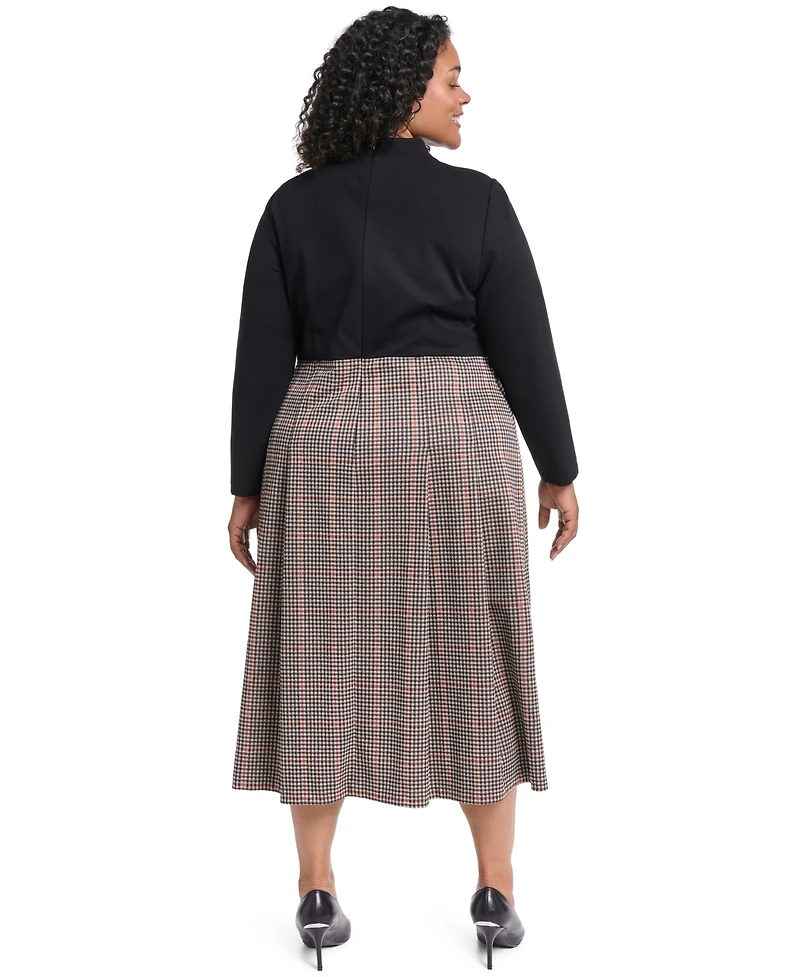 Eliza J Plus Mock-Neck Long-Sleeve Twofer Midi Dress