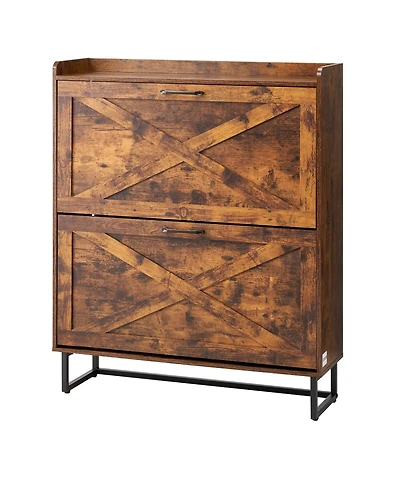Slickblue Farmhouse Shoe Cabinet with 2 Flip Drawers, Freestanding Shoe Storage Organizer for Entryway