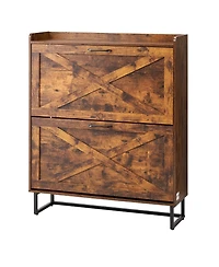 Slickblue Farmhouse Shoe Cabinet with 2 Flip Drawers, Freestanding Shoe Storage Organizer for Entryway