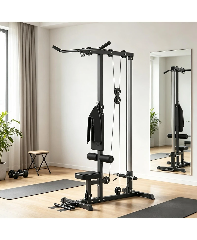 Sevorley Lat Pulldown Machine with Adjustable Seat, Flip Footplate, Dual Pulley - Heavy-Duty Steel Home Gym