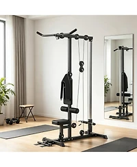 Sevorley Lat Pulldown Machine with Adjustable Seat, Flip Footplate, Dual Pulley - Heavy-Duty Steel Home Gym