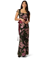 Adrianna Papell Women's Cascading Floral Column Square-Neck Gown