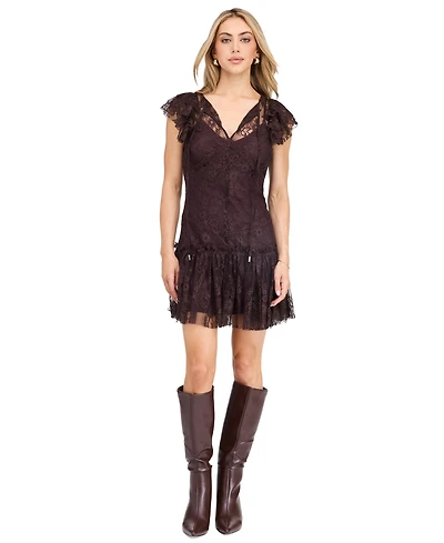 Kittenish Women's Aubrey Lace Floral Keyhole Mini Dress