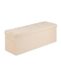 Slickblue Folding Storage Ottoman Bench with Large Hidden Storage, Linen End of Bed for Home