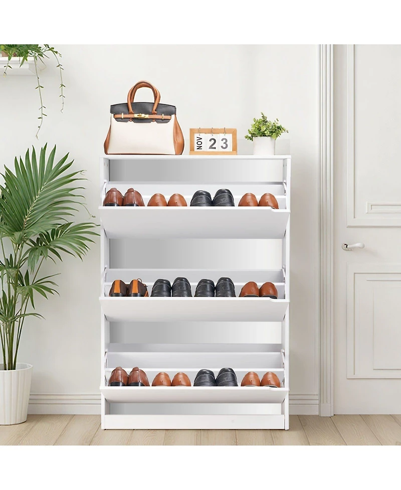 Slickblue 3 Flip Drawer Shoe Cabinet with Storage Shelf, Freestanding Shoe Organizer for Entryway Hallway