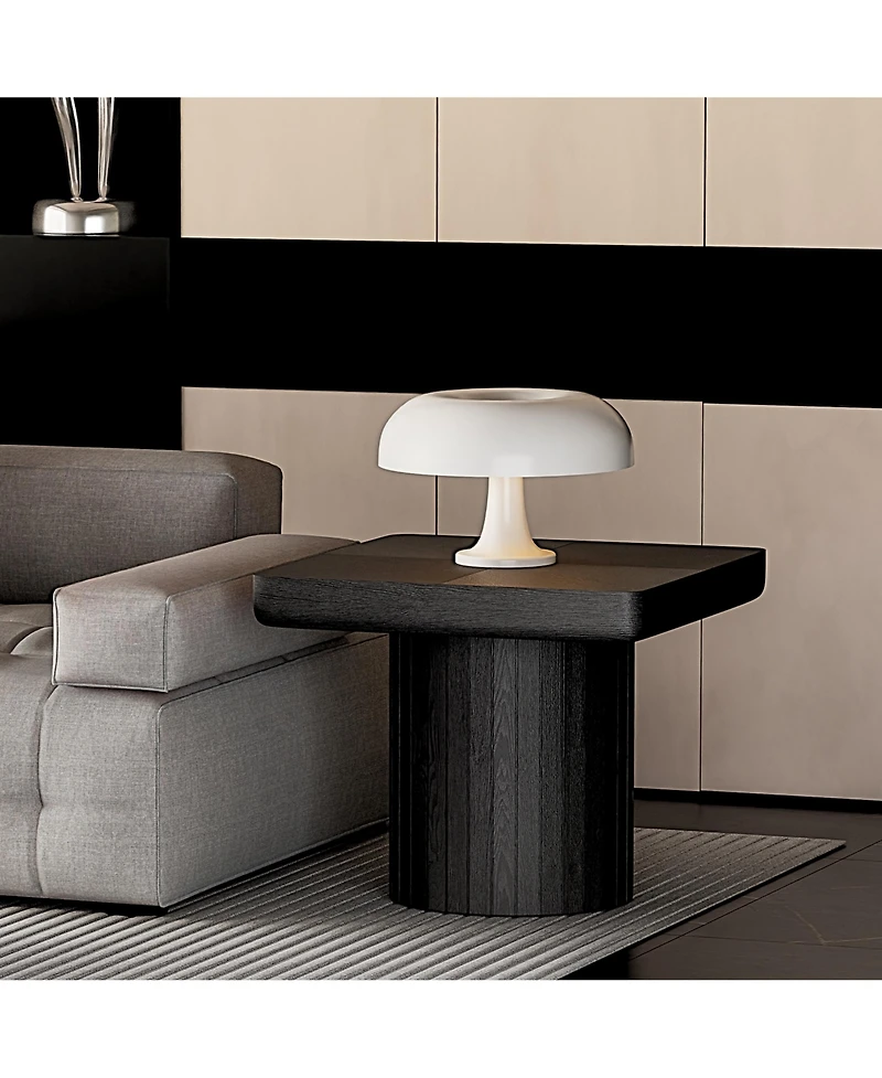flynama 23.6" Modern Square End Table, Solid Wood Veneer Parquet Top with Grooved Cylindrical Base