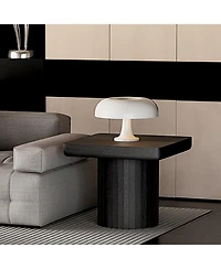 flynama 23.6" Modern Square End Table, Solid Wood Veneer Parquet Top with Grooved Cylindrical Base
