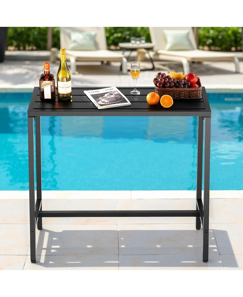 Sugift Outdoor Bar Table with Waterproof Top and Metal Frame Counter Height Dining Table