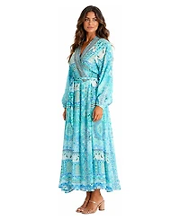 La Moda Clothing Women's Boho Long-Sleeve Paisley-Print Wrap Maxi Dress
