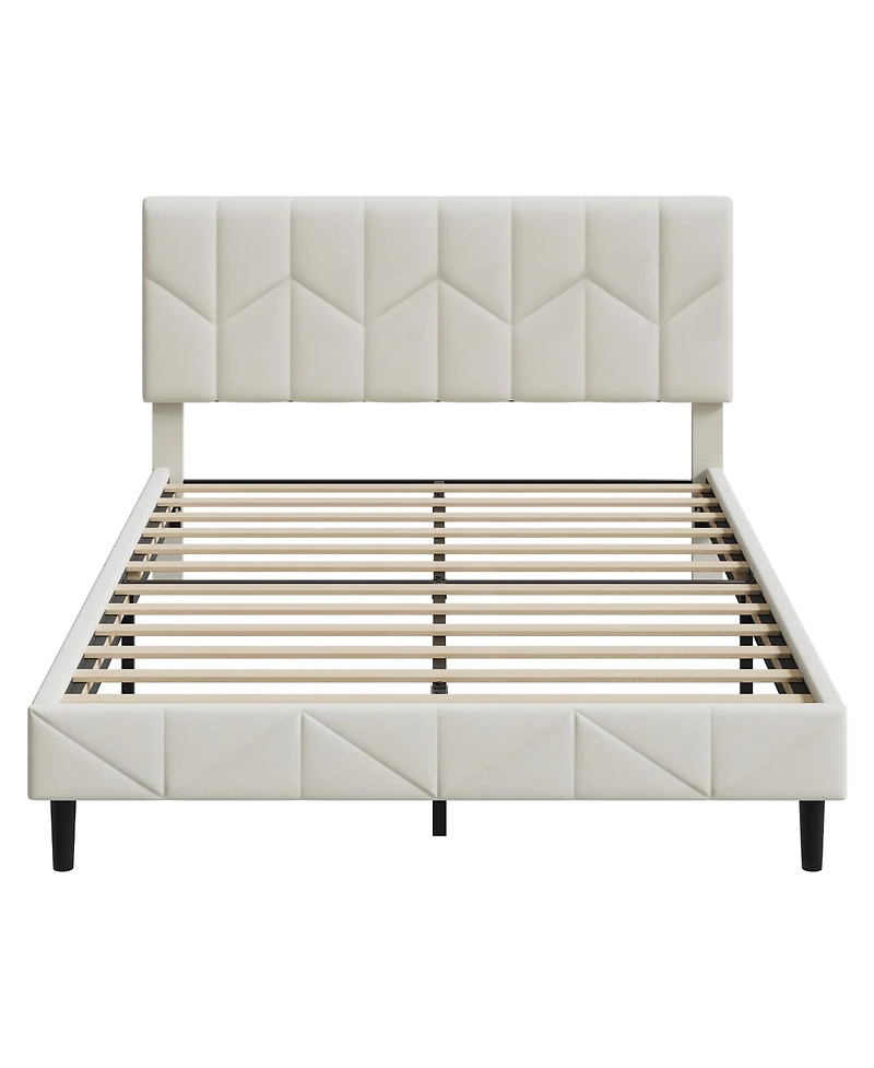 homfan Full Size Upholstered Bed Frame with Padded Headboard, No Box Spring Needed