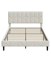 homfan Full Size Upholstered Bed Frame with Padded Headboard, No Box Spring Needed