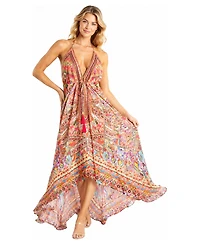 La Moda Clothing Women's Halter-Plunge High-Low Maxi Dress