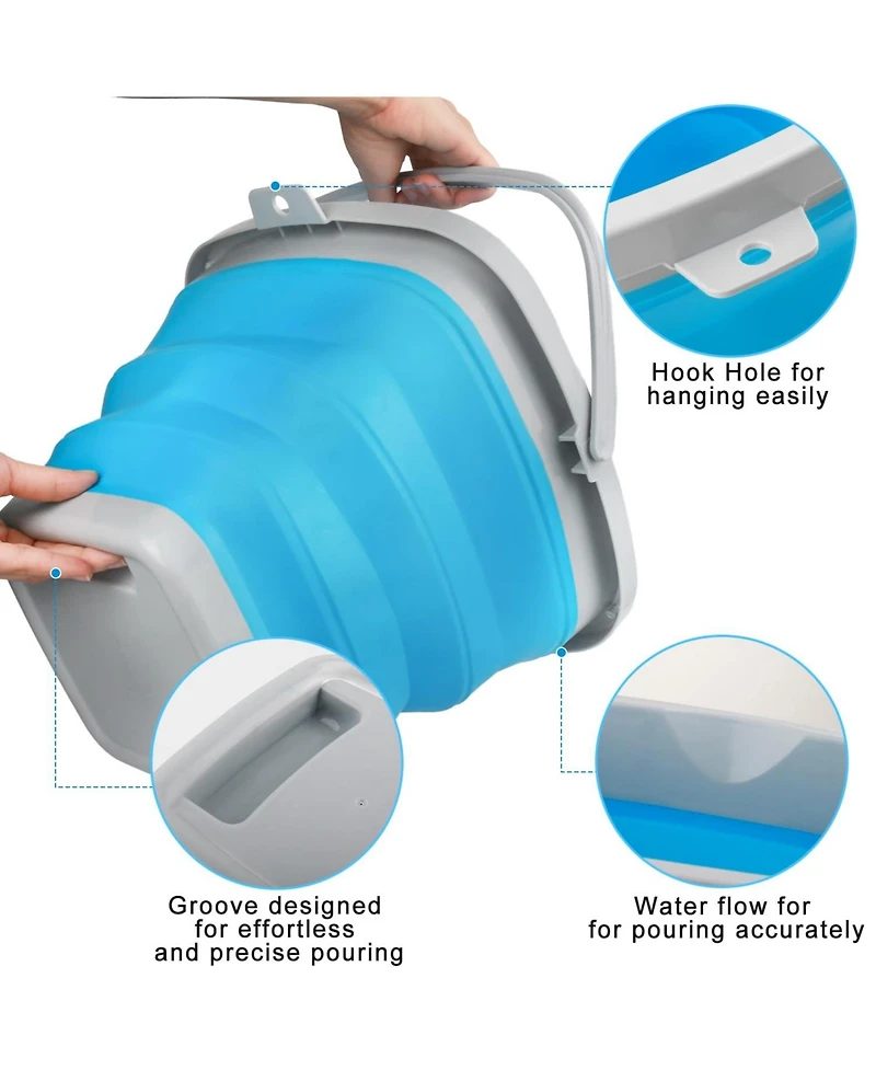 Piscifun Collapsible Mop Bucket With Handle 2.6 Gallon Multi Purpose Cleaning Storage Tub