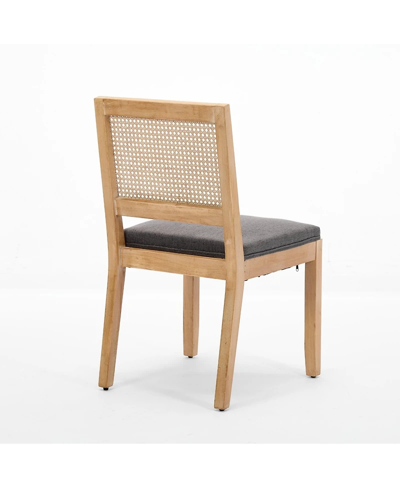 Flynama Set of 2 Hardwood Linen Upholstered Cane Rattan Dining Side Chairs