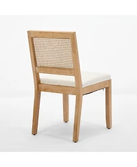 Flynama Set of 2 Solid Hardwood Cane Rattan Linen Upholstered Farmhouse Dining Side Chairs