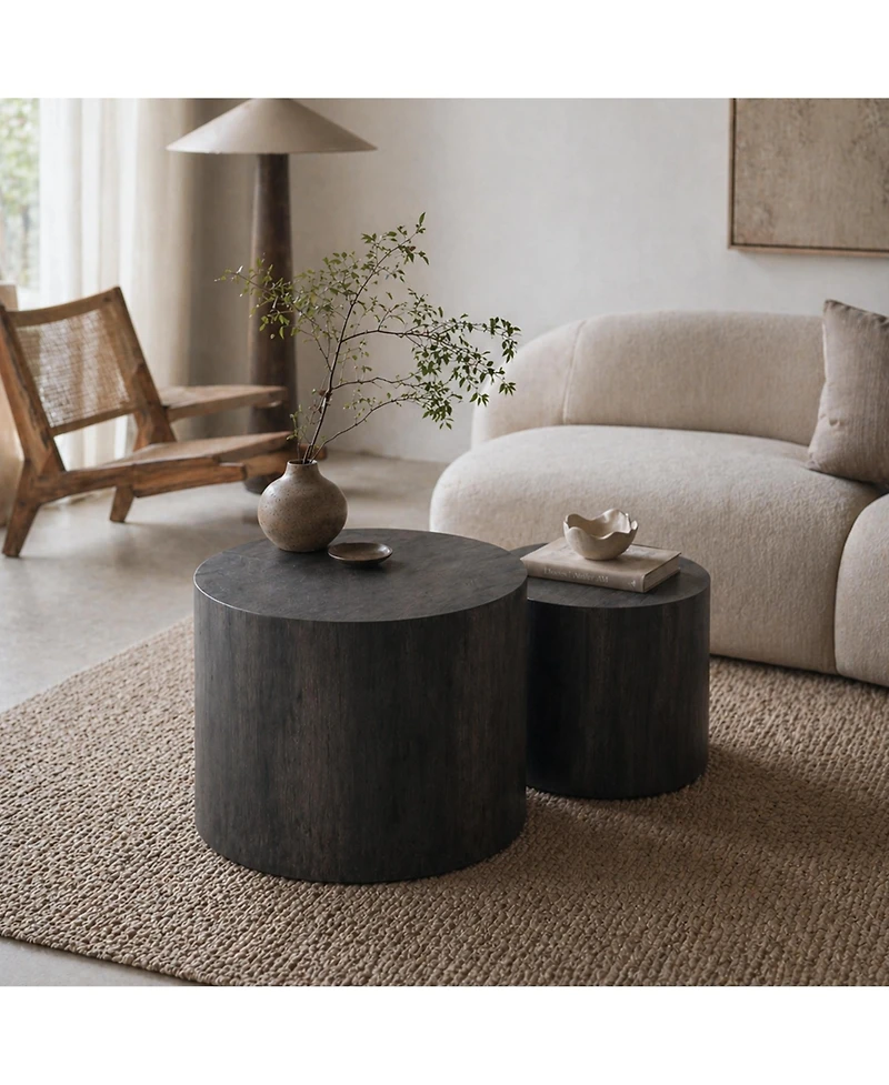 Flynama Set of 2 Nesting Round Coffee Tables Mdf Modern Space Saving Living Room Tables