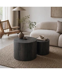 Flynama Set of 2 Nesting Round Coffee Tables Mdf Modern Space Saving Living Room Tables