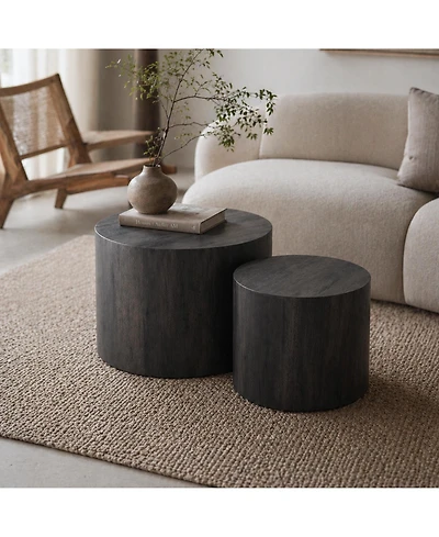 Flynama Set of 2 Nesting Round Coffee Tables Mdf Modern Space Saving Living Room Tables