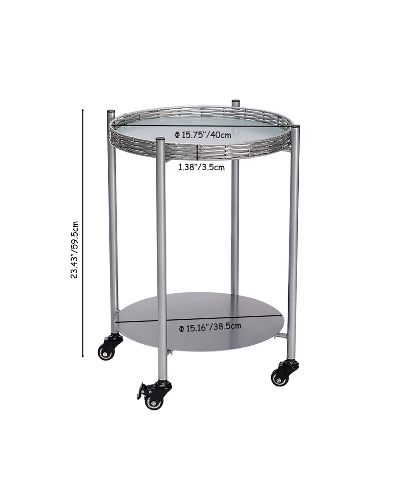 flynama 2-Tier Movable Round Side Table with Lockable Wheels