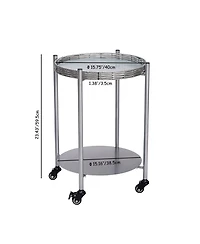 flynama 2-Tier Movable Round Side Table with Lockable Wheels