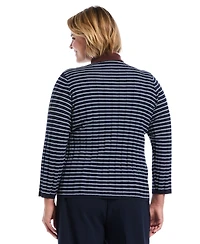 Rafaella Plus Striped Polo 3/4 Sleeve Sweater