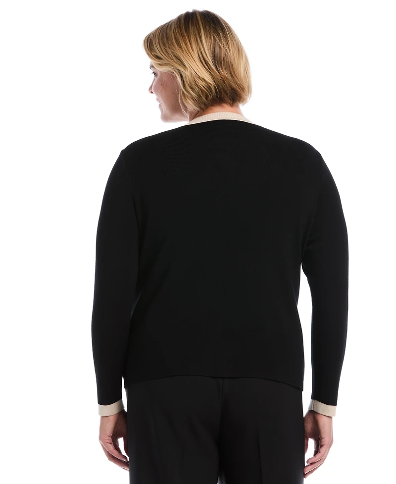 Rafaella Women's Plus Colorblock Full-Zip Fitted Cardigan