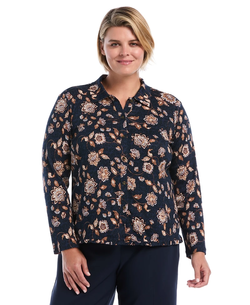 Rafaella Plus Floral Long-Sleeve Button-Up Blouse