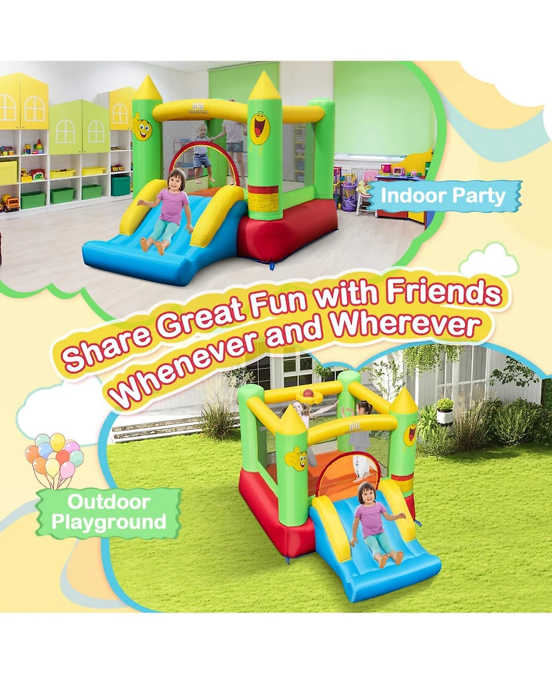 Gymax Inflatable Bounce House with Slide Jumping Area and Basketball Hoop Blower Excluded