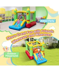 Gymax Inflatable Bounce House with Slide Jumping Area and Basketball Hoop Blower Excluded