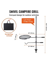Sugift Swivel Campfire Grill Heavy Duty Steel Fire Pit Grill Grate 360 Adjustable Portable Outdoor Bbq